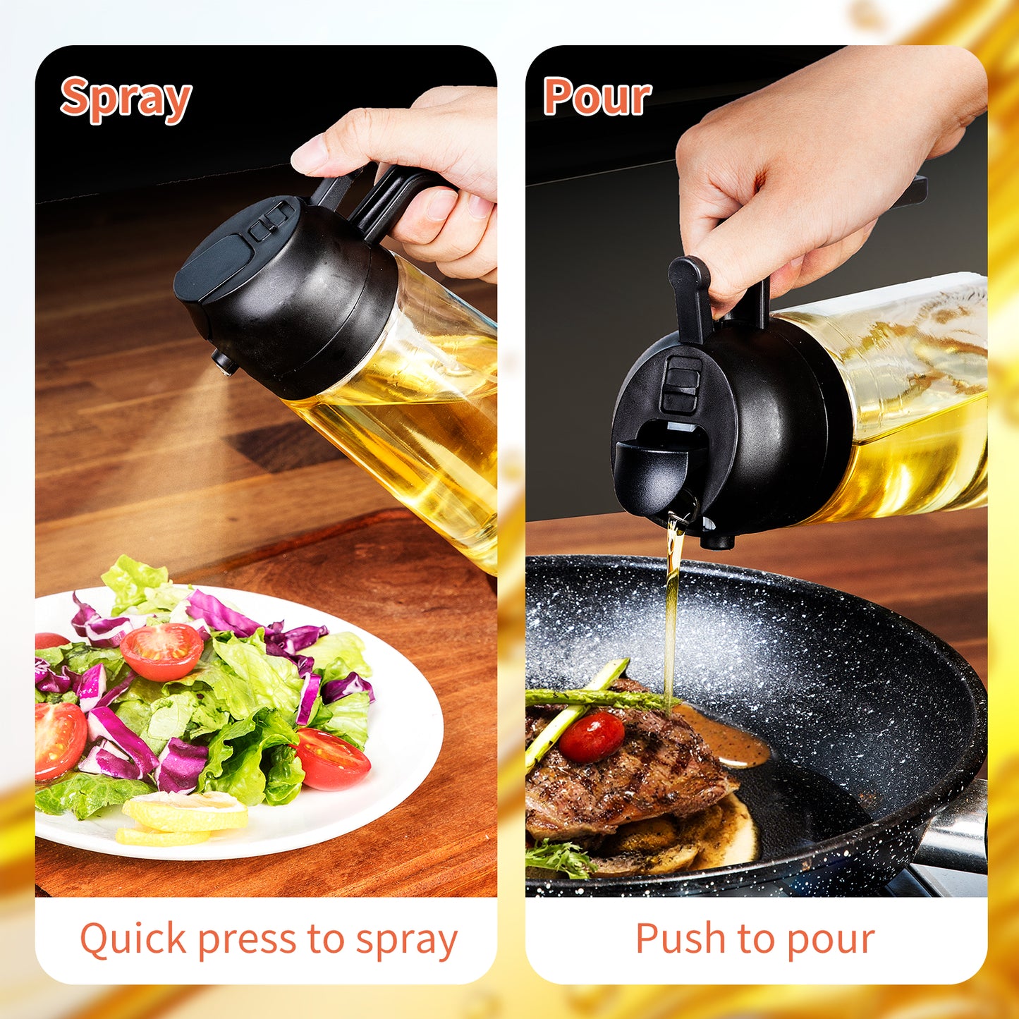 Uritoria 2-in-1 Glass Oil Sprayer & Dispenser | 470ml Portable Bottle for Kitchen Cooking