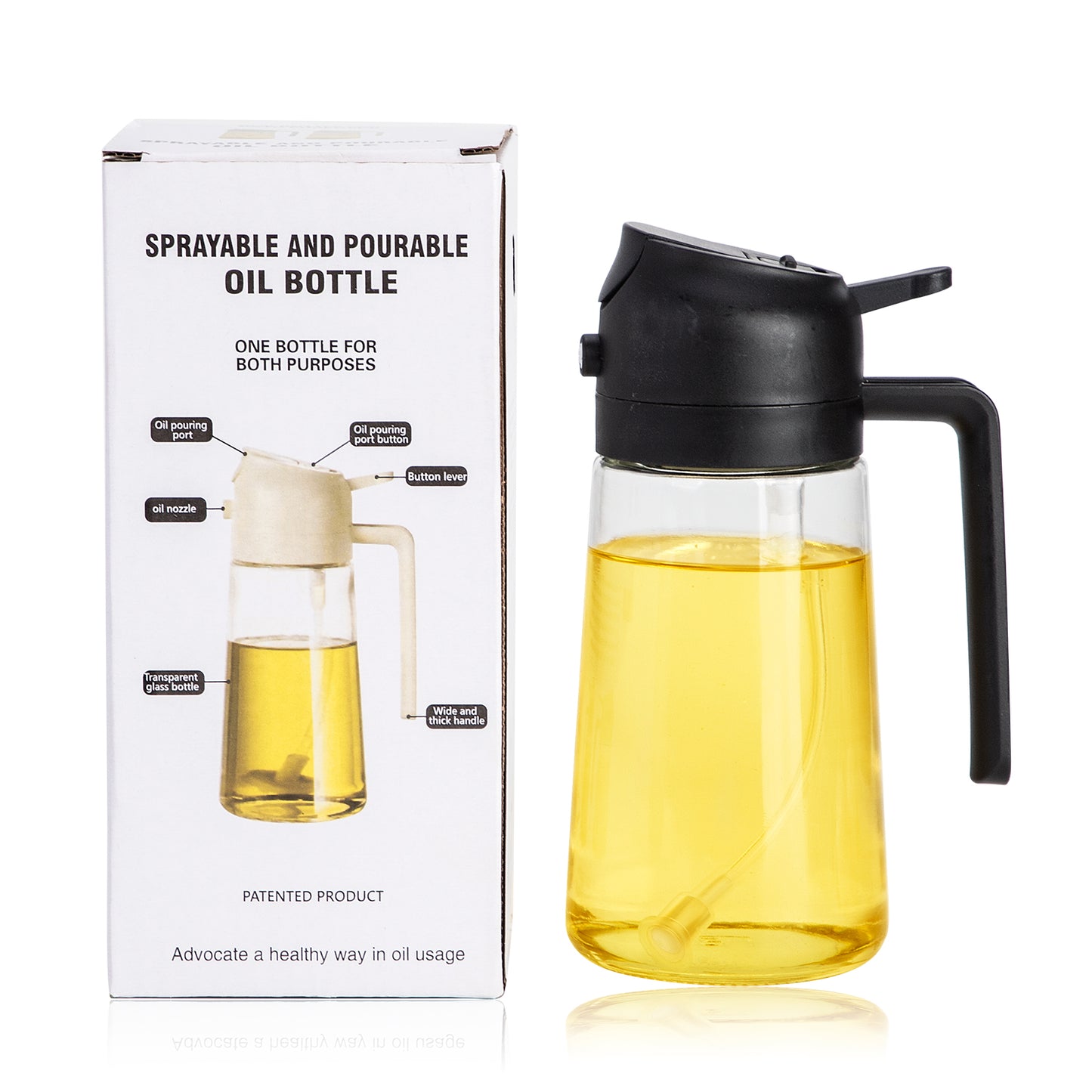 Uritoria 2-in-1 Glass Oil Sprayer & Dispenser | 470ml Portable Bottle for Kitchen Cooking