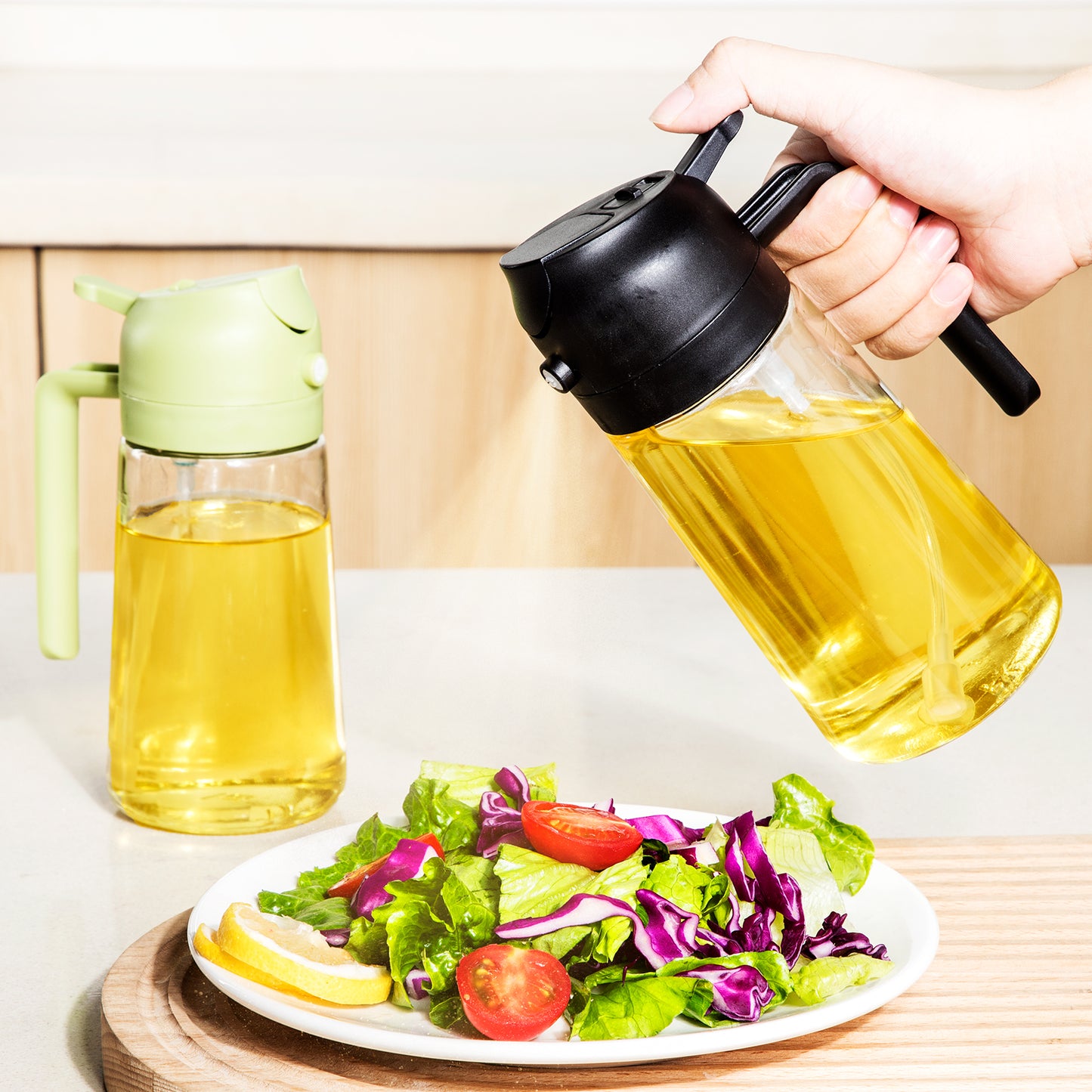 Uritoria 2-in-1 Glass Oil Sprayer & Dispenser | 470ml Portable Bottle for Kitchen Cooking