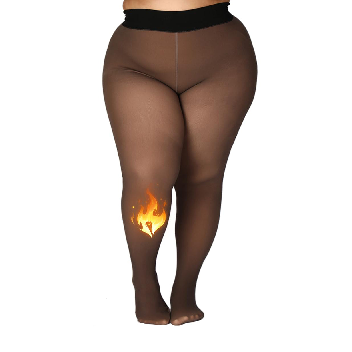 Uritoria Fleece Lined Winter Thermal Leggings with Sheer Skintone Look- Coffee -L/XL