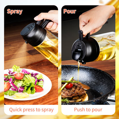 Uritoria 2-in-1 Glass Oil Sprayer & Dispenser | 470ml Portable Bottle for Kitchen Cooking