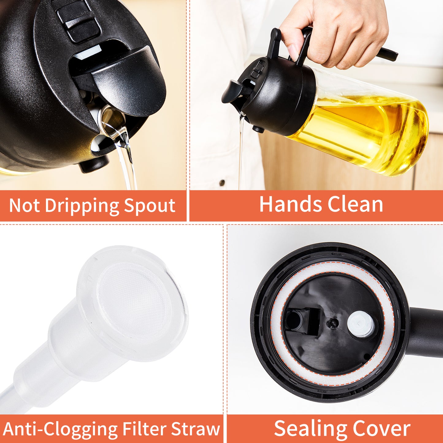 Uritoria 2-in-1 Glass Oil Sprayer & Dispenser | 470ml Portable Bottle for Kitchen Cooking