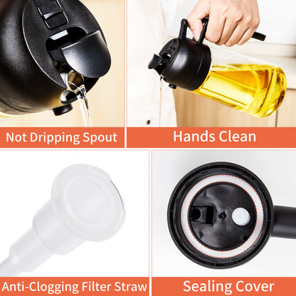 Uritoria 2-in-1 Glass Oil Sprayer & Dispenser | 470ml Portable Bottle for Kitchen Cooking