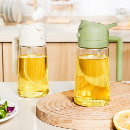 Uritoria 2-in-1 Glass Oil Sprayer & Dispenser | 470ml Portable Bottle for Kitchen Cooking
