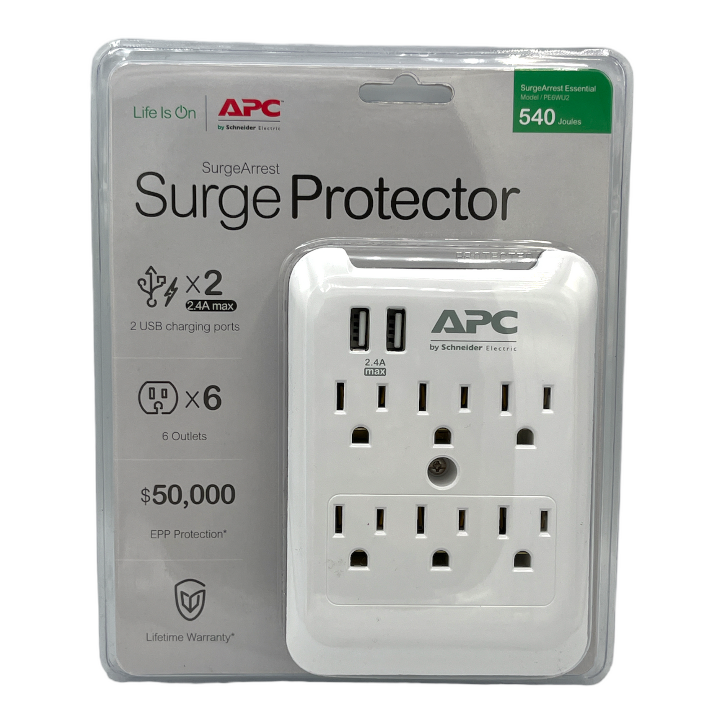 APC Electric SurgeArrest Essential 6-Outlet Surge Suppressor/Protector -  PE6WU2